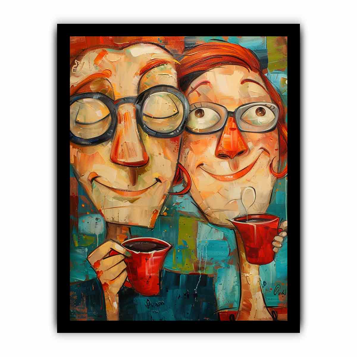 Coffee Friends Framed Print - Cute Coffee Lover Wall Art Decor for Home, Office & Cafe - Perfect Gift for Coffee Enthusiasts