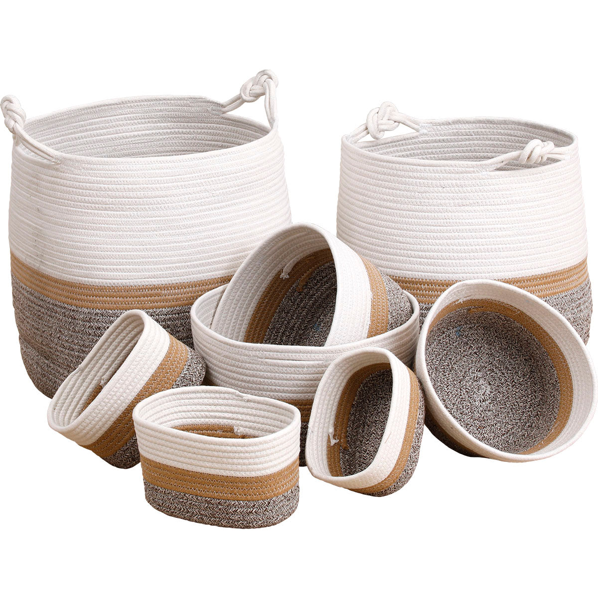 Premium Cotton Storage Baskets - Cream, Natural & Mottled Brown - Multiple Sizes for Home Organization, Nursery Decor & Laundry Storage