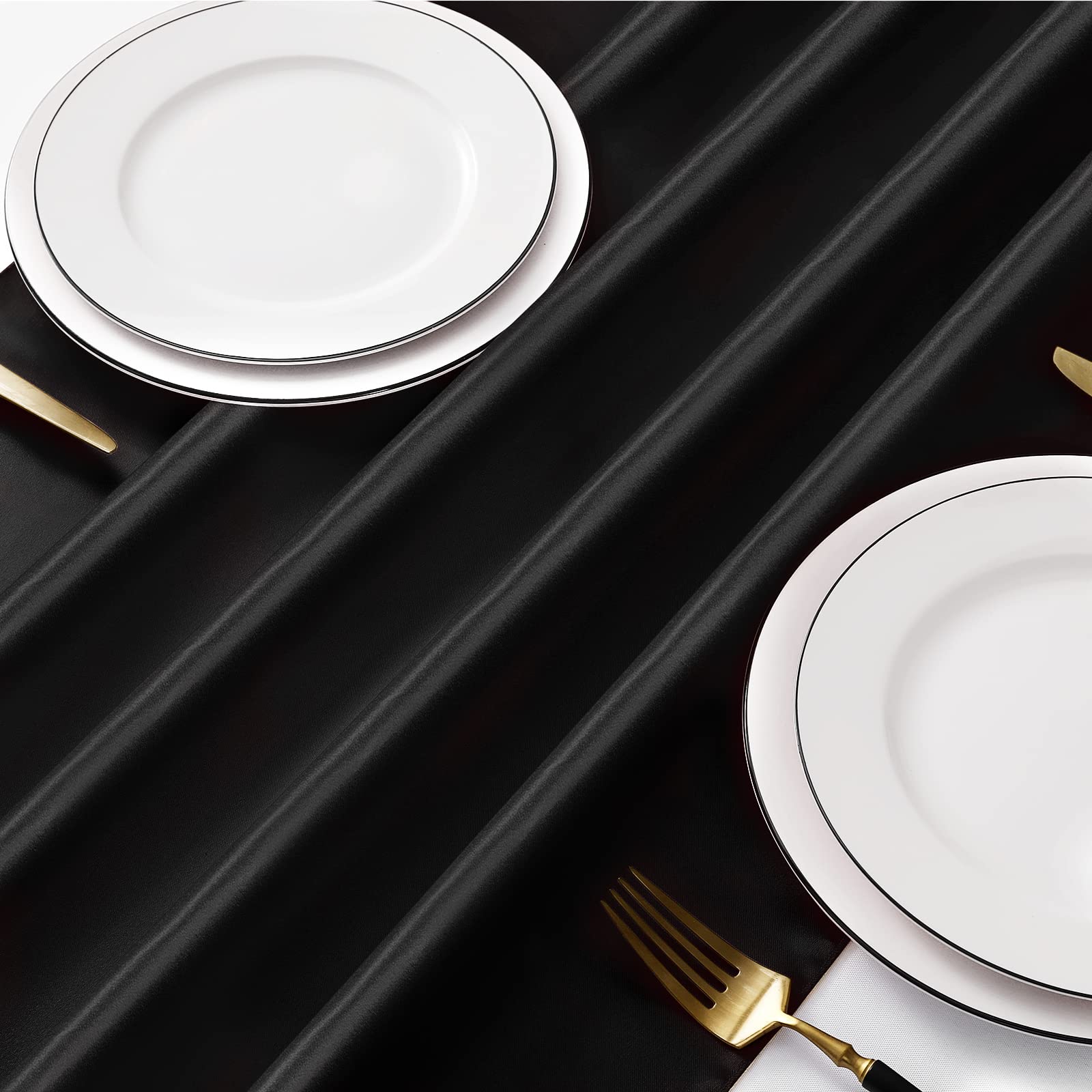 4-Pack Satin Black Table Runners 12x108 Inch - Elegant Long Party Table Decor for Weddings, Banquets, Birthday Buffets & Graduation Dinners | Smooth & Shiny Fabric for Formal Dining Events & Holiday Celebrations
