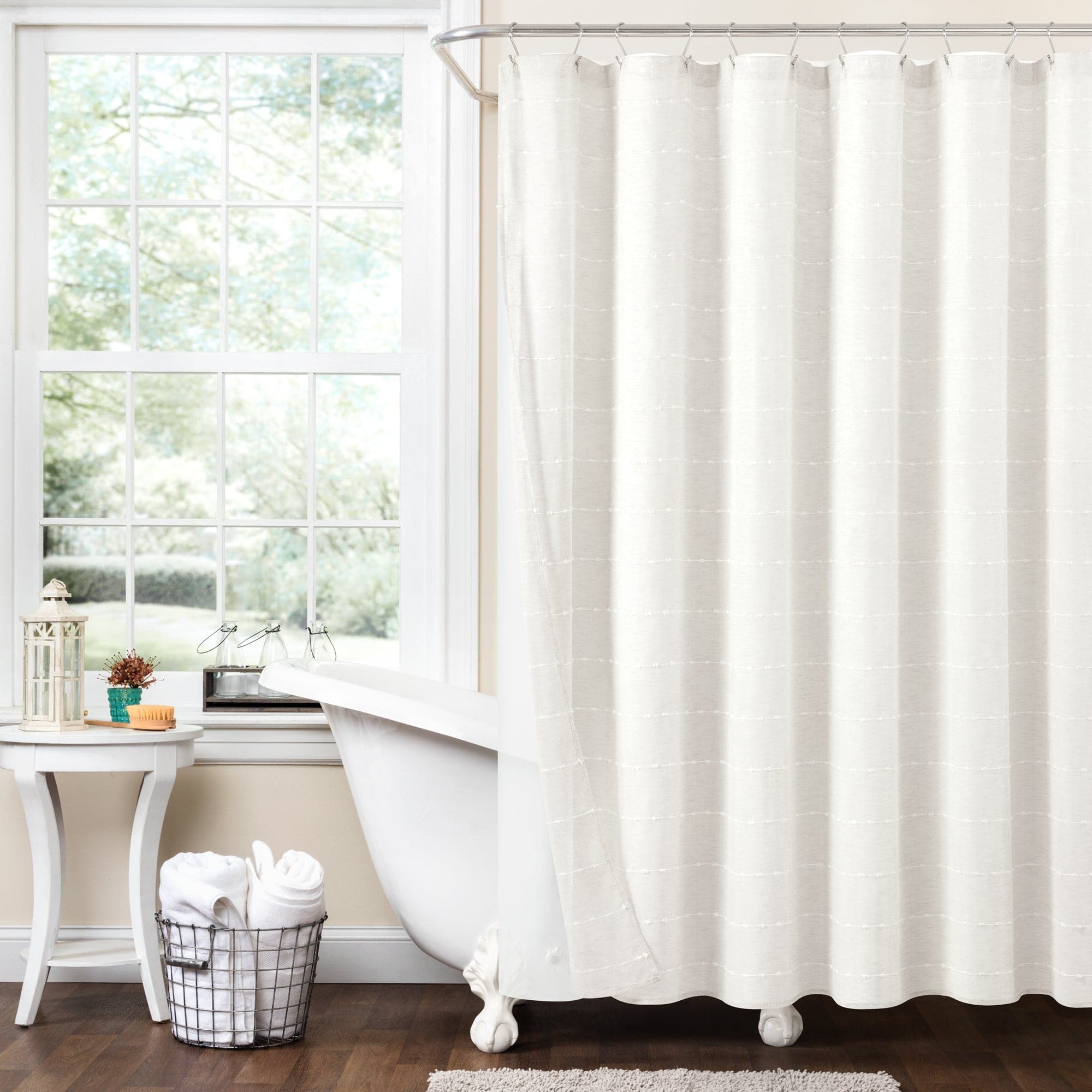 Farmhouse Textured Sheer Shower Curtain with PEVA Lining - Waterproof Bathroom Decor for Rustic, Vintage & Boho Style Homes - Includes Hooks & Liner (72x72 inches) - Perfect for Master Bath, Guest Bath & Apartment Showers