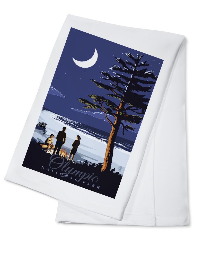 Olympic National Park Washington Bonfire at Night 100% Cotton Tea Towel - Decorative Hand Towel for Kitchen, Home Decor & Camping Gifts - Perfect for Cooking, Drying Dishes & Outdoor Adventures