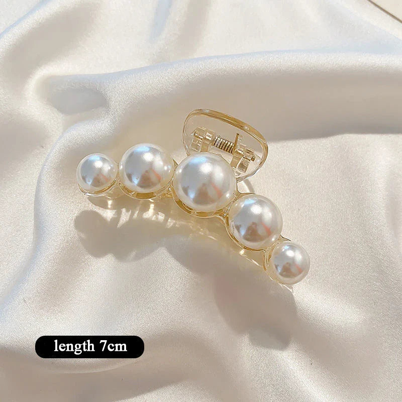 Elegant Large Pearl Hair Claws for Women - Korean Style Acrylic Hair Clips, Big Size Barrettes & Shark Clips - Fashion Hair Accessories for Parties, Weddings & Daily Styling
