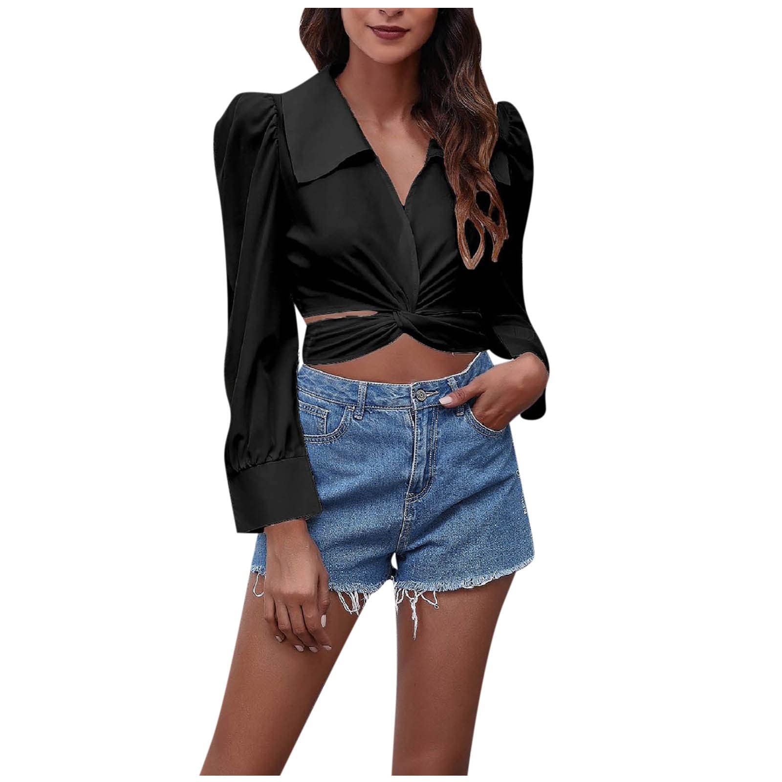 Sexy Women's Long Sleeve Bandage Crop Top with Front Cross Back Tie Bow - Perfect for Night Out, Party, Club Wear and Casual Date Outfits