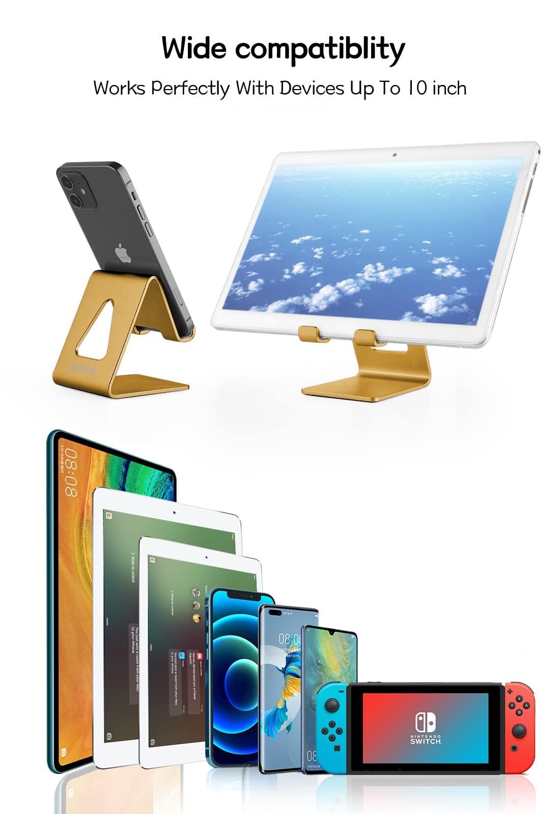 Aluminum Phone Stand Holder for iPhone 15/14/13/12/11/X/8/7 & Samsung - Adjustable Desk Cell Phone Dock Cradle for All Smartphones (Medium Yellow) - Perfect for Office, Home & Car Use