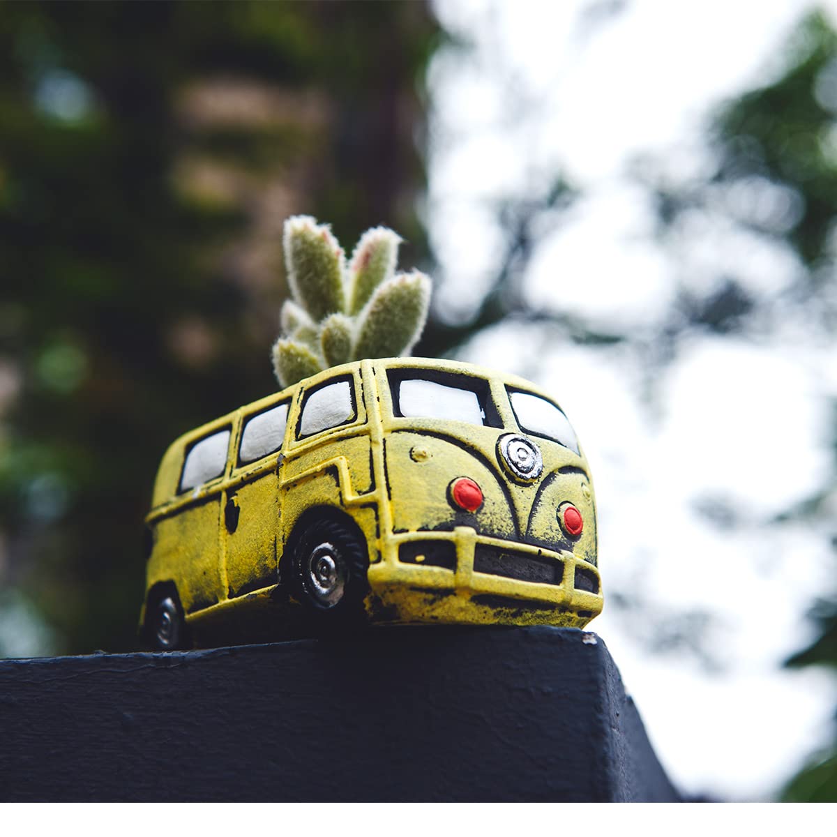 Small Succulent Planters with Drainage Hole - Cute Yellow Bus Flower Pots for Indoor & Outdoor Plants, Home & Garden Decor - Perfect for Windowsills, Office Desks, and Patio Decorations