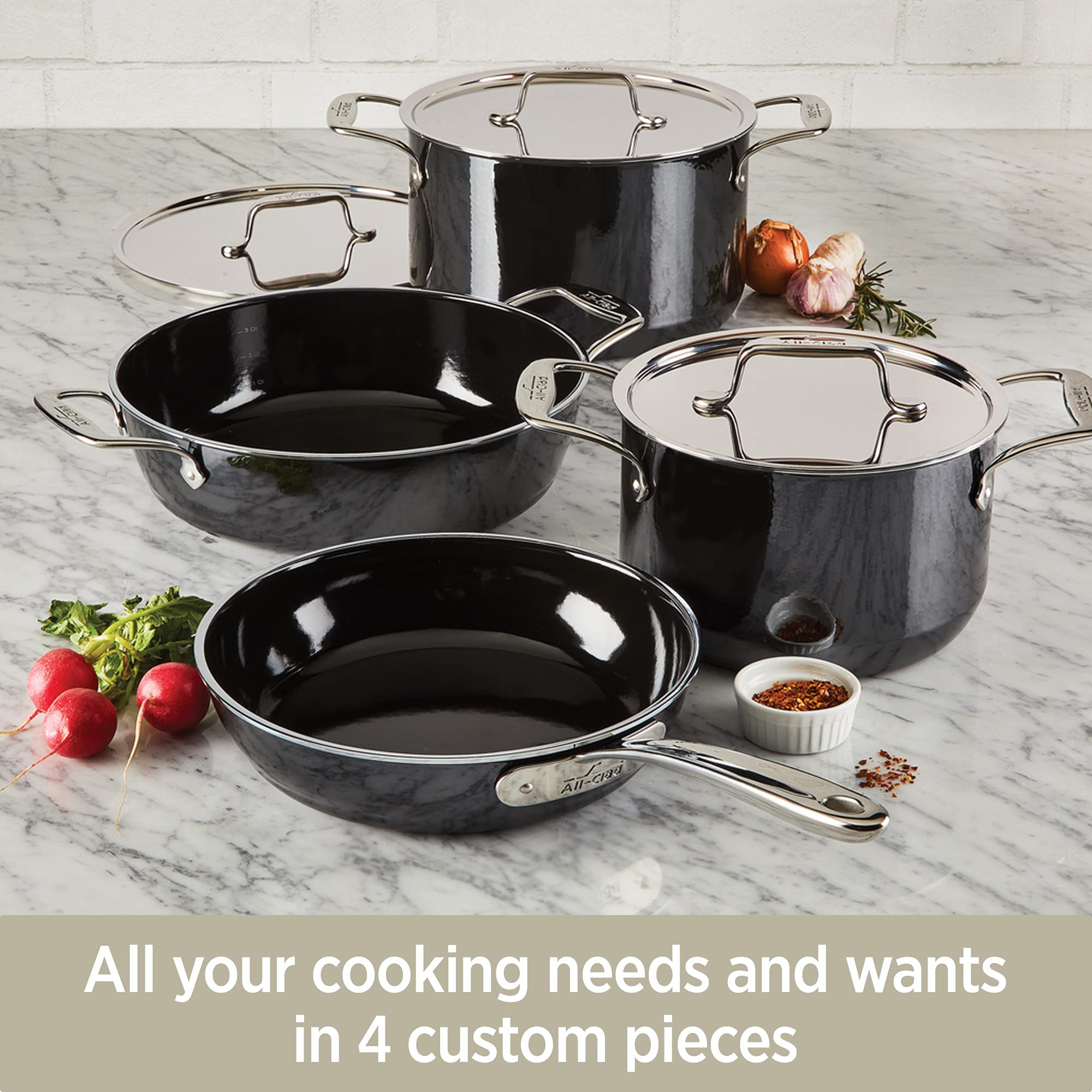 All-Clad FUSIONTEC 4-Quart Ceramic Nonstick Soup Pot with Steel Core - Onyx Black - Perfect for Simmering, Boiling & Serving Soups, Stews & Pasta Dishes