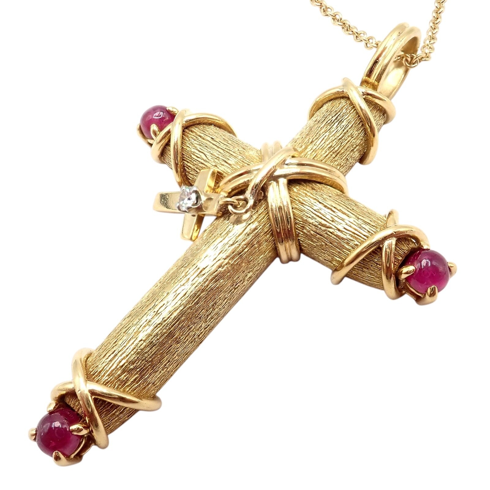 Tiffany & Co Schlumberger 18k Yellow Gold Ruby Diamond Cross 24