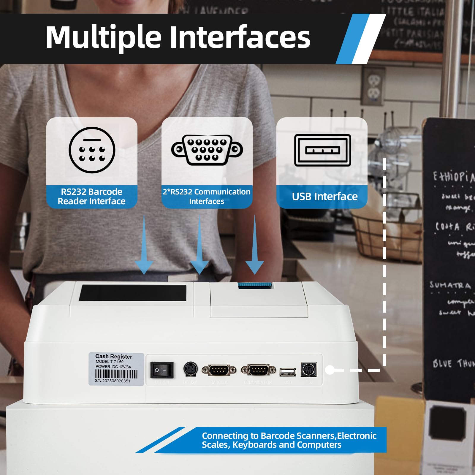 48-Key Electronic Cash Register with 8-Digit LED Display, Cash Drawer & Thermal Receipt Printer - POS System for Small Business (White) | Ideal for Retail Stores, Restaurants and Convenience Shops