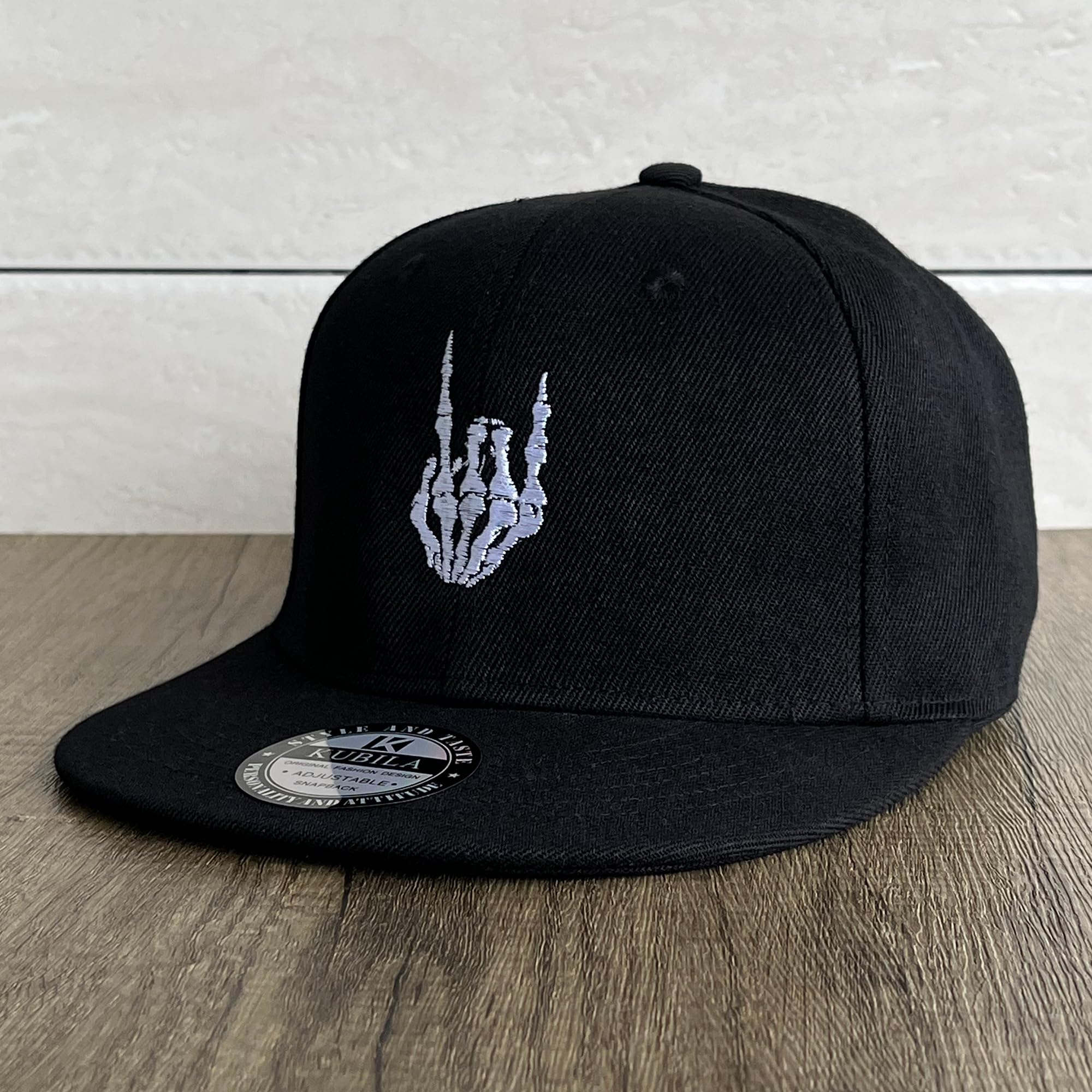 Funny Skeleton Hand Embroidered Baseball Cap - Plain Black Snapback Dad Hat for Men & Women | Perfect for Halloween, Cosplay & Casual Streetwear