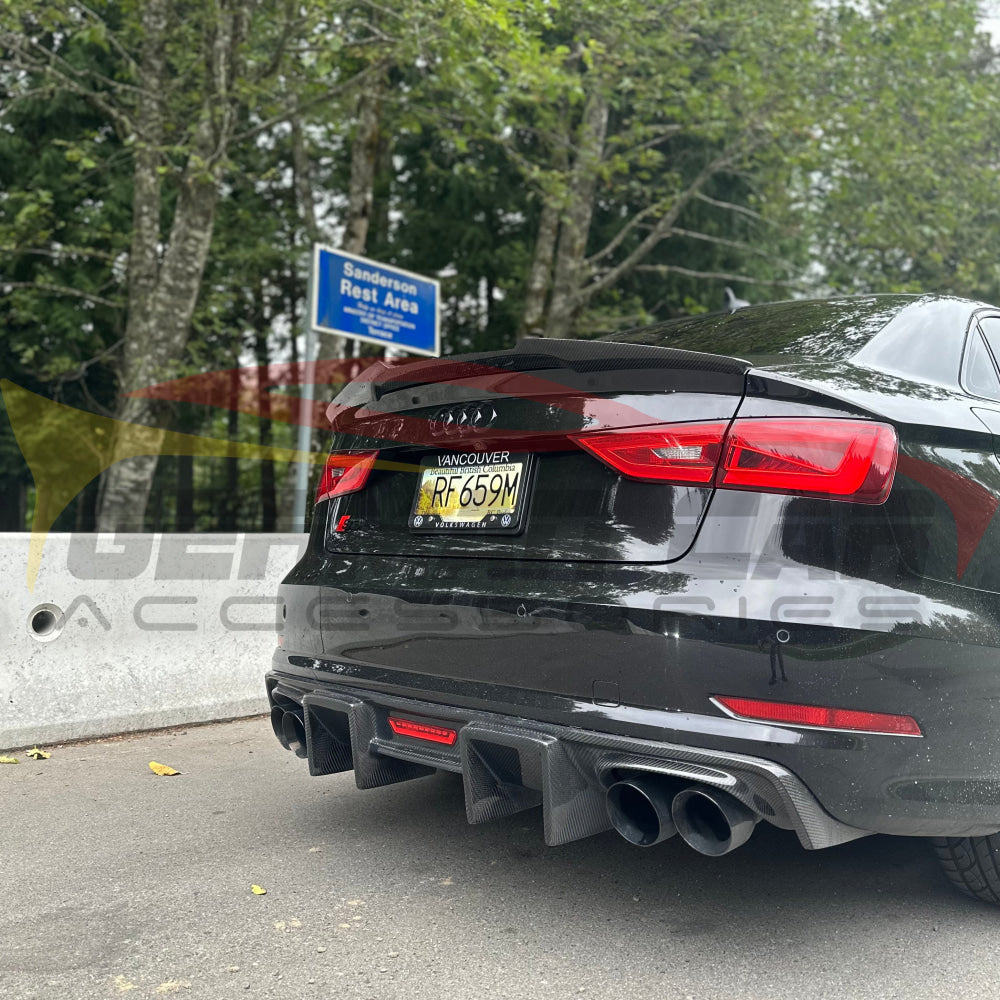 2014-2016 Audi A3/S3 Carbon Fiber Rear Diffuser with Integrated LED Brake Light | 8V A3/S3 Model | Enhances Sporty Look & Aerodynamics for Street or Track Racing