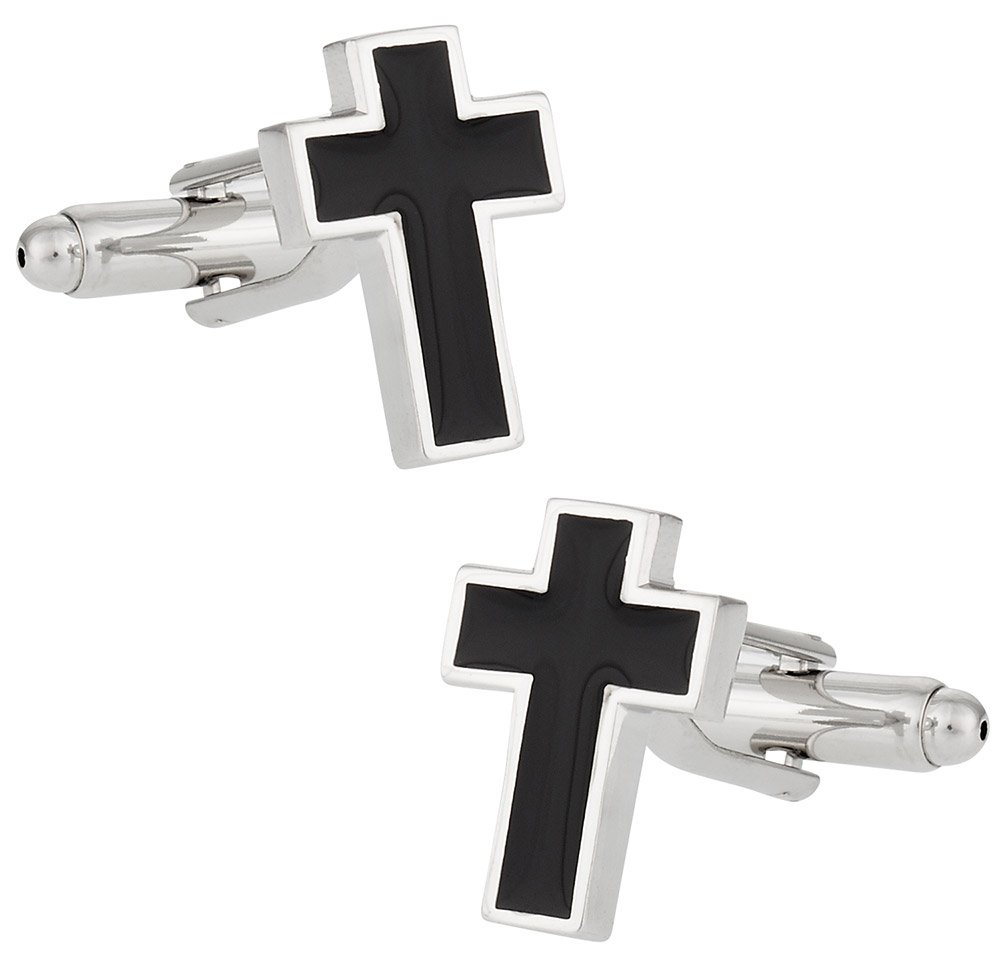 Elegant Black Christian Cross Jesus Cufflinks for Men - Premium Stainless Steel Gift Set with Free Box & Polishing Cloth - Perfect for Weddings, Church Events & Formal Occasions