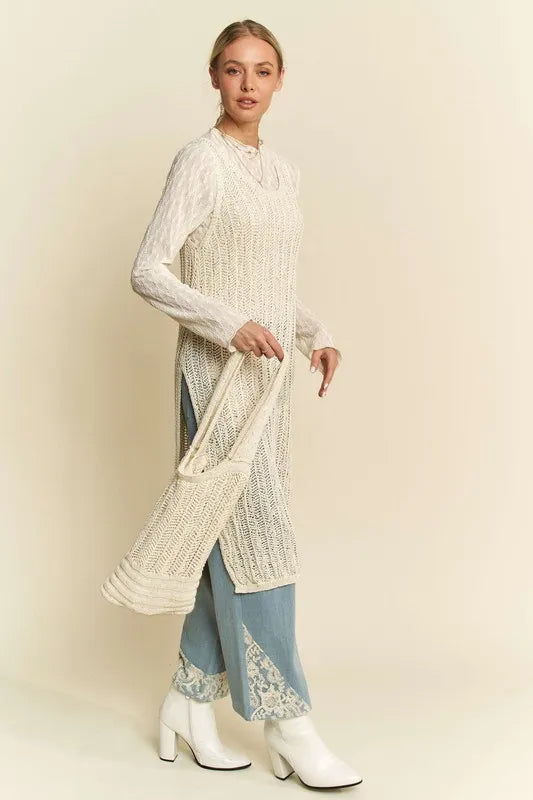 Stylish Knit Side Slit Round Neck Sleeveless Dress with Matching Bag - Perfect for Summer Outings, Beach Vacations and Casual Date Nights