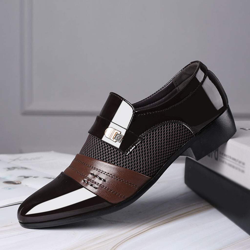 IQYU Men's Genuine Leather Dress Shoes - Patent Oxford Business Shoes for Wedding, Office & Formal Occasions - Comfortable Slip-Resistant Men's Loafers & Casual Shoes for Daily Wear