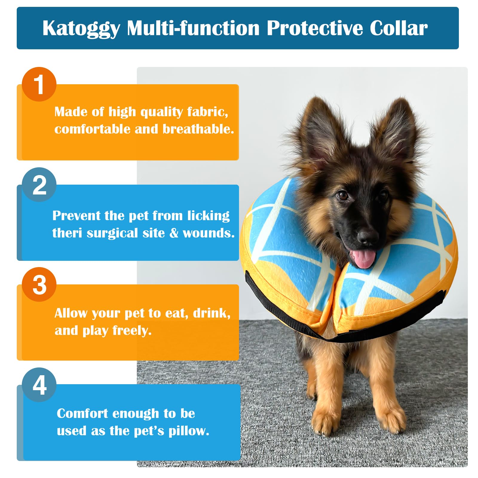 Katoggy Inflatable Dog Cone Collar - Soft Adjustable Blow Up Donut E-Collar for Small, Medium & Large Dogs & Cats - Post Surgery Recovery, Wound Protection & Comfort (Ideal for Spay/Neuter, Injuries & Vet Visits)
