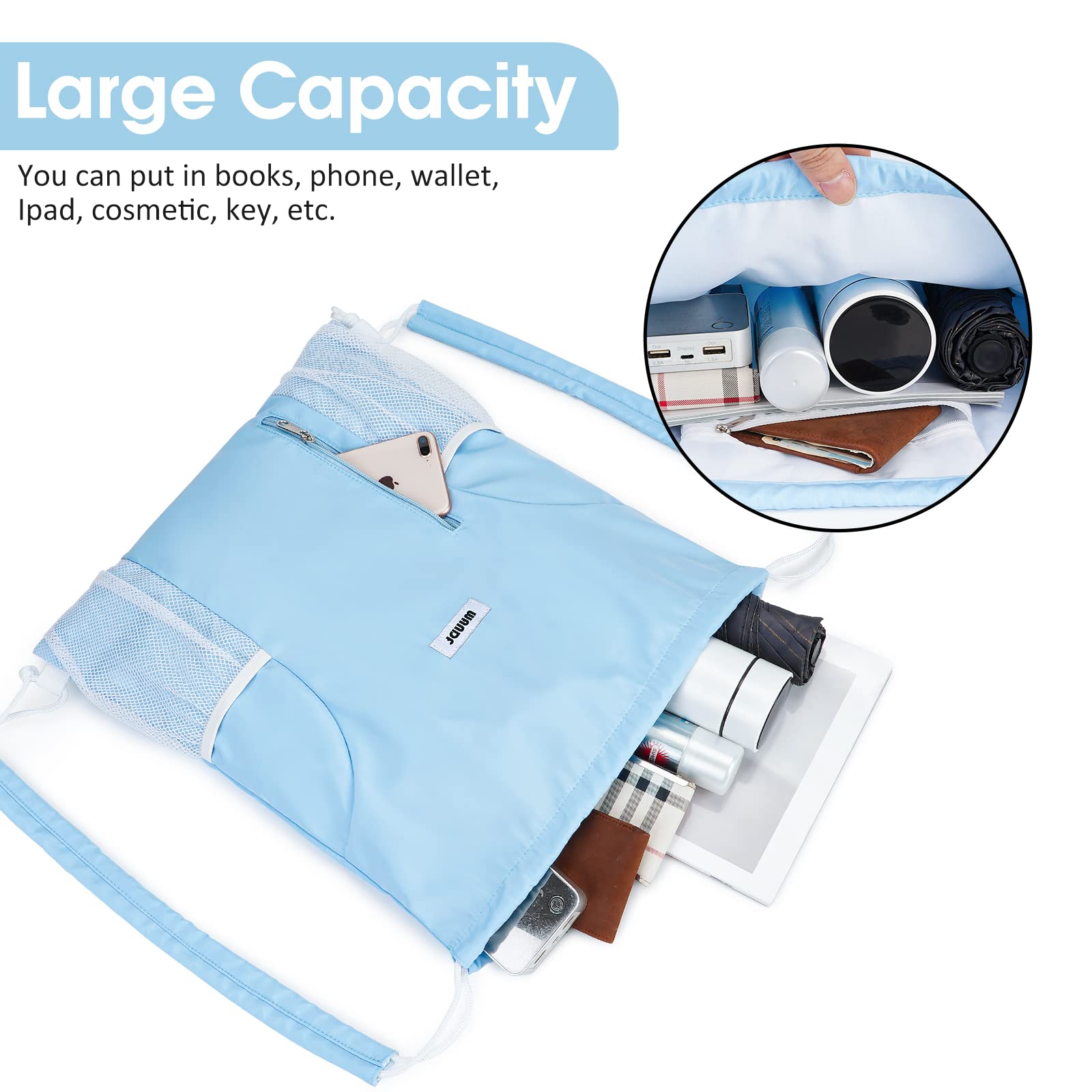 WANDF Drawstring Backpack with Shoulder Pad - Gym & Sports Bag for Men & Women - Perfect for Workouts & Travel