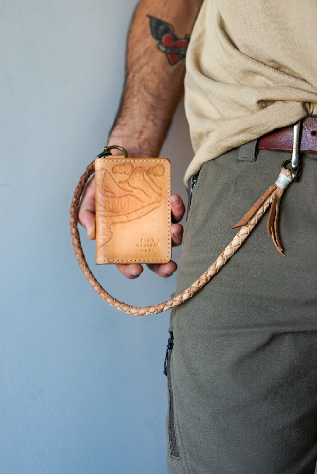 Handmade Mini Trucker Wallet with 4-Strand Round Braided Lanyard - Genuine Leather RFID Blocking Slim Bifold Wallet for Men - Perfect for Everyday Carry, Travel & Outdoor Adventures