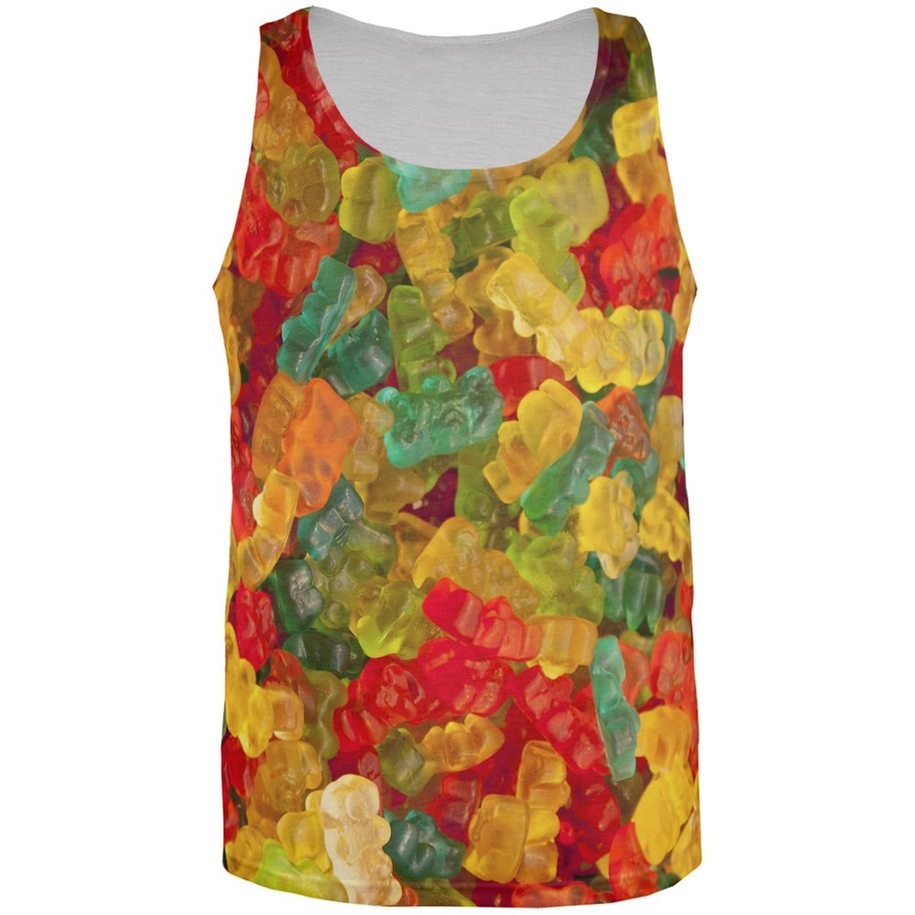 Old Glory Candy Gummy Bears All Over Print Adult Tank Top - Fun Novelty Graphic Tee for Patriotic Parties, 4th of July Celebrations & Summer Outfits