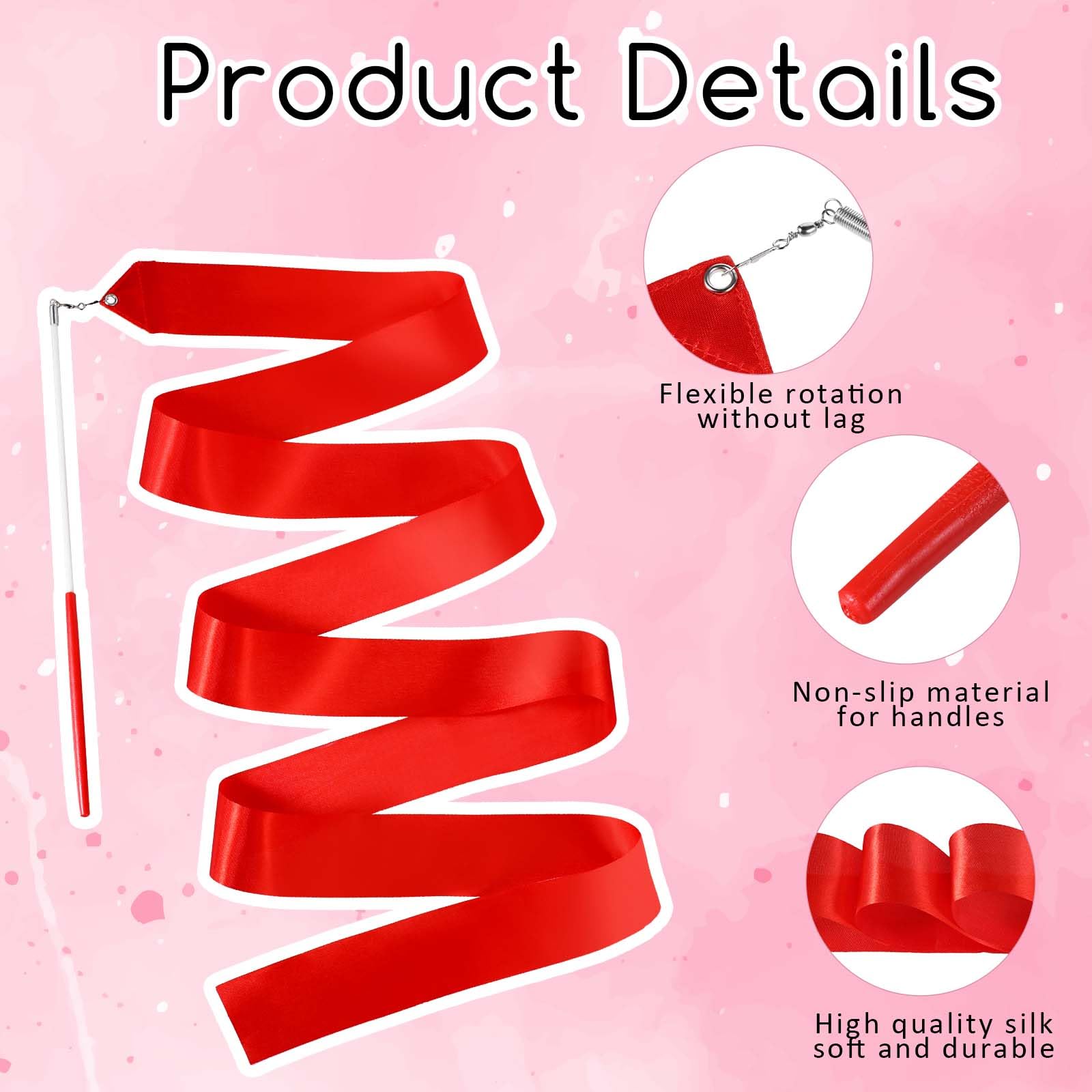 4 Pcs Red Gymnastics Ribbon - 78.7 Inch Dance Ribbon Wand for Kids & Adults | Flexible Dancing Streamers for Gymnastics, Talent Shows, Performances & Dance Practice