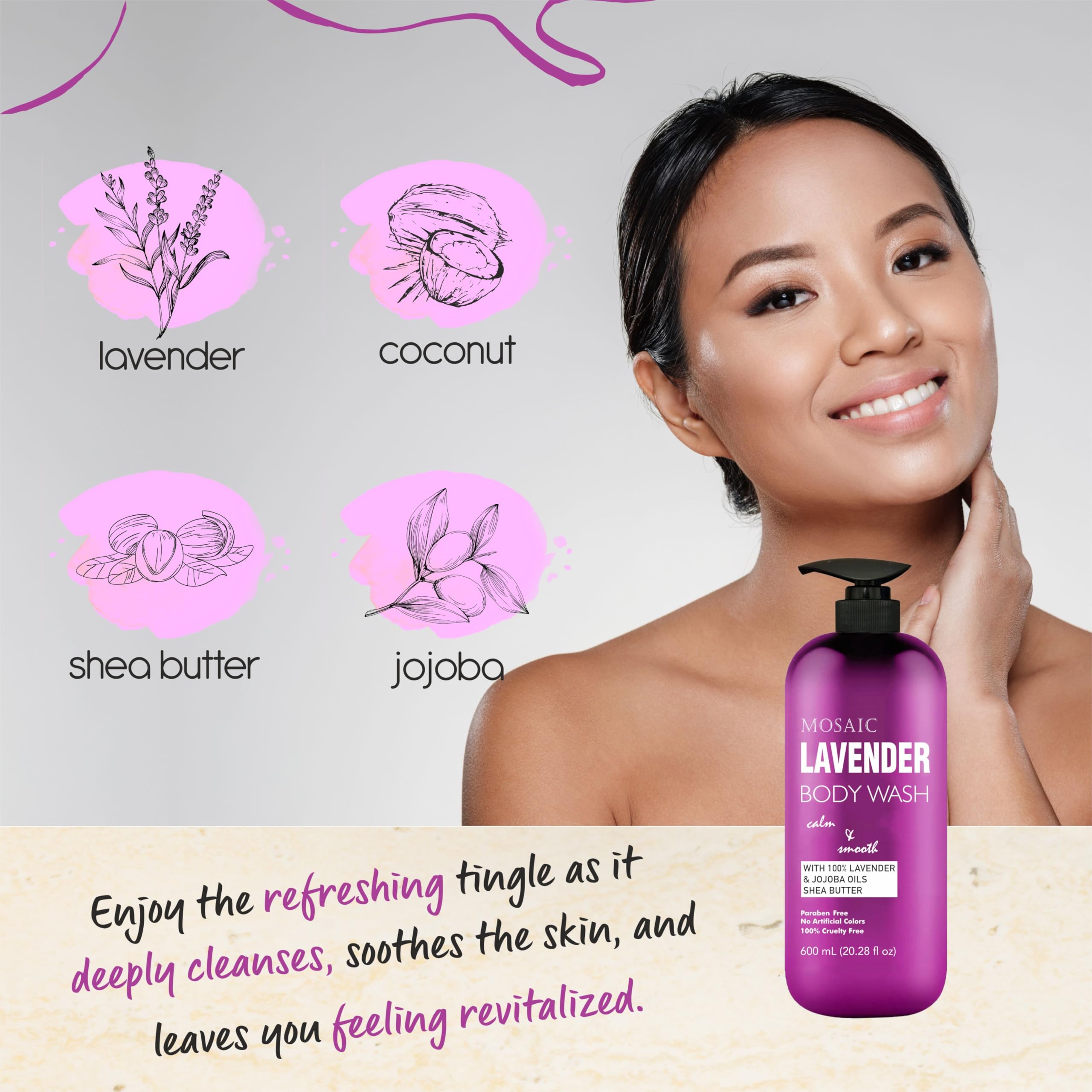 AnatoliaDaphne Lavender Body Wash & Shower Gel with Vitamin E - Moisturizing Body Wash for Women & Men - Helps with Jock Itch, Eczema, Ringworm & Body Odor - Enriched with Body Oils - Large 20.2 Fl Oz Bottle - Perfect for Daily Shower & Sensitive Skin Care