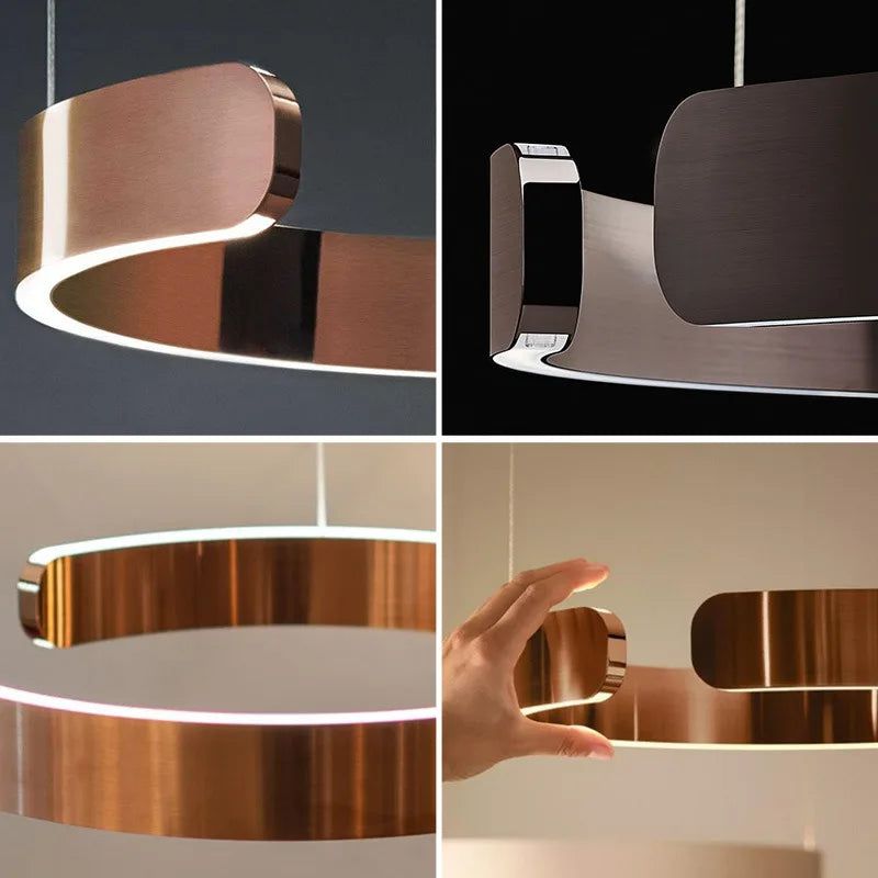Elegant Minimalist Ring Chandelier Light Fixture - Aluminum Plated Modern Pendant Lighting for Dining Room, Bedroom & Living Room Decor