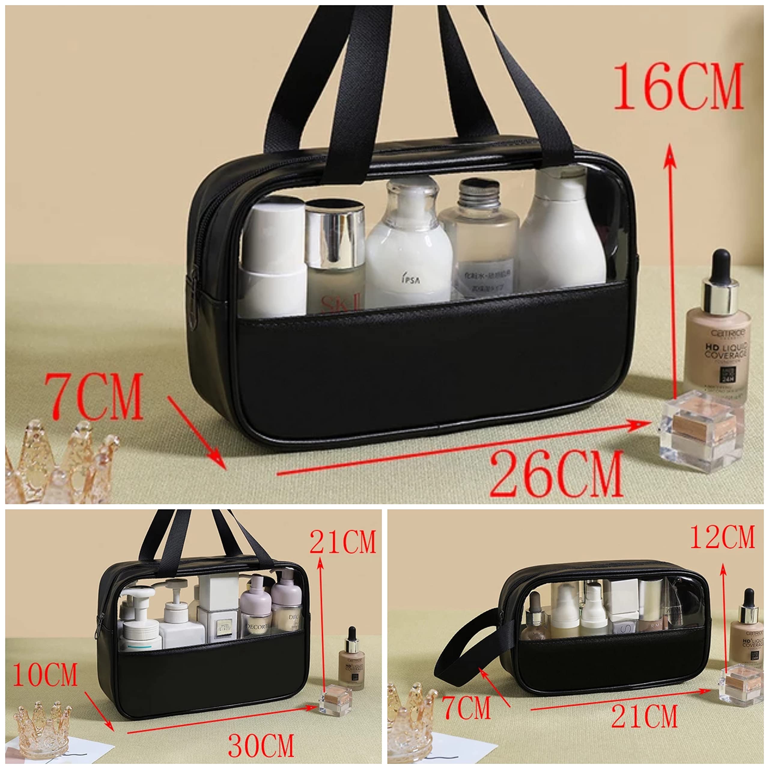 Lightning Hammerz Clear Transparent Makeup Pouch Set (3-Piece) - Waterproof Cosmetic Organizer & Travel Toiletry Storage Bags for Women & Girls - Perfect for Travel, Gym, and Daily Essentials Organization