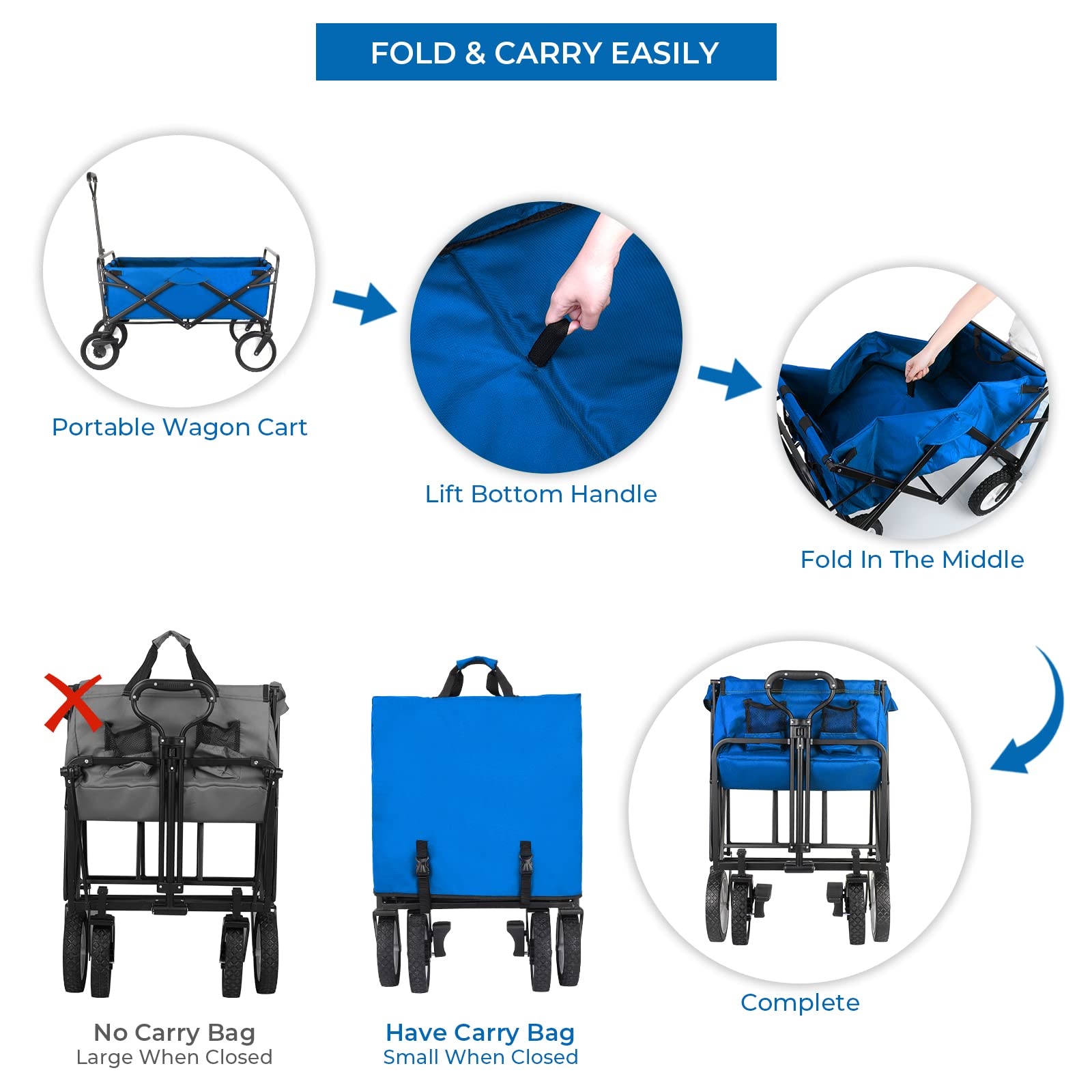 **Arlopu Collapsible Folding Wagon Cart - Heavy-Duty 7.8