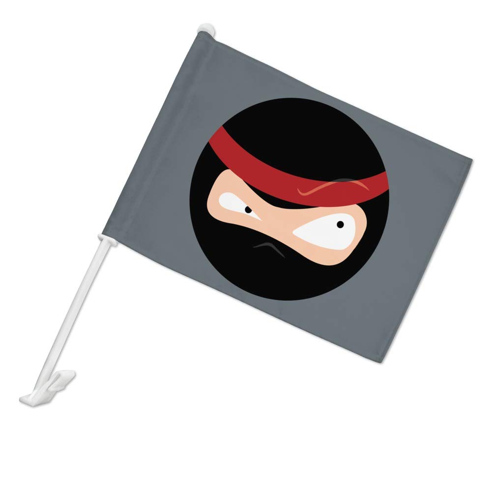 Funny Ninja Face Head Car Truck Flag with Window Clip-On Pole Holder - Perfect for Tailgating, Parades & Sports Events