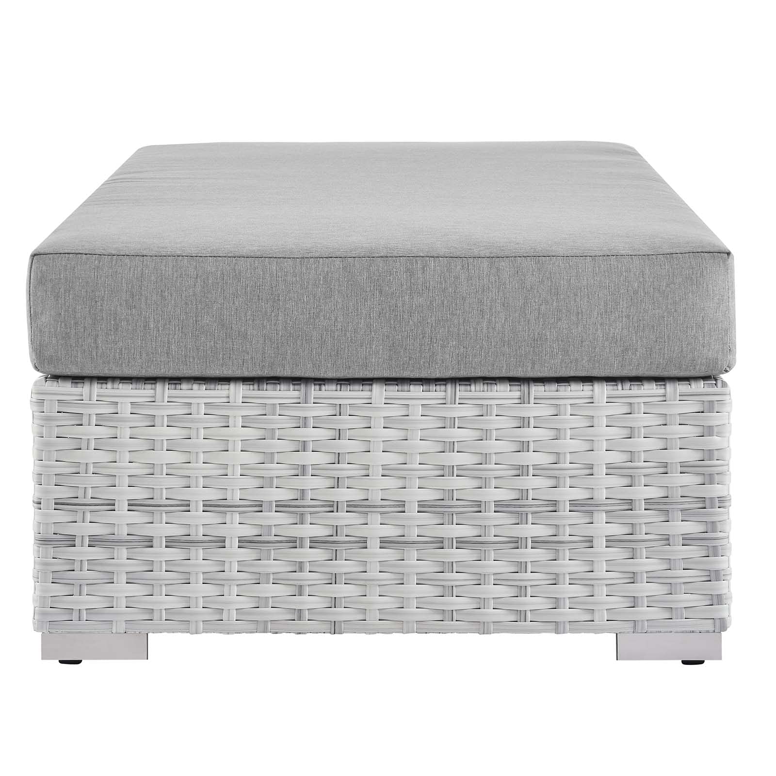 Modern Grey Rattan Wicker Lounge Chair Ottoman with Rectangular Design - Perfect for Outdoor Patio, Balcony, Bistro & Relaxation