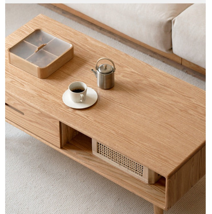 Premium OAK Solid Wood Modern Coffee Table - American Style Living Room Furniture for Home Decor & Relaxation