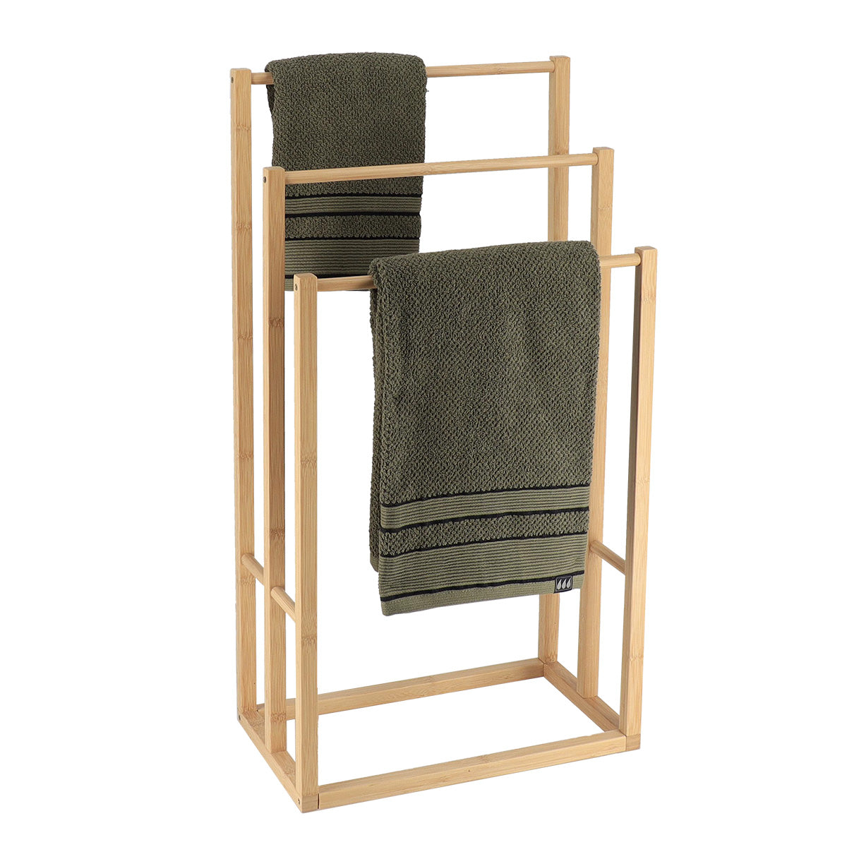 Premium Bamboo Towel Rack with 3 Bars - Space-Saving Bathroom Organizer for Towels, Robes & Accessories - Perfect for Bathroom, Spa, or Laundry Room Decor