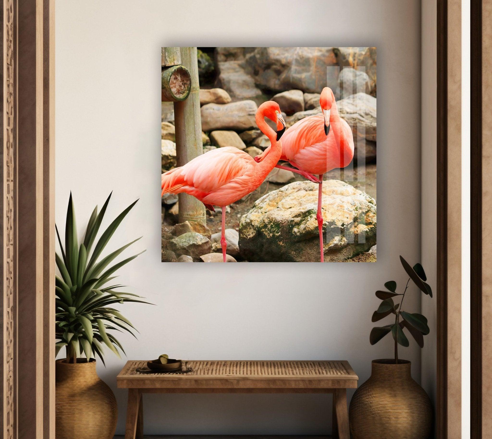 American Flamingo Glass Wall Art - Handmade Tropical Decor for Living Room, Bedroom & Office - Perfect for Coastal, Boho & Modern Home Decor