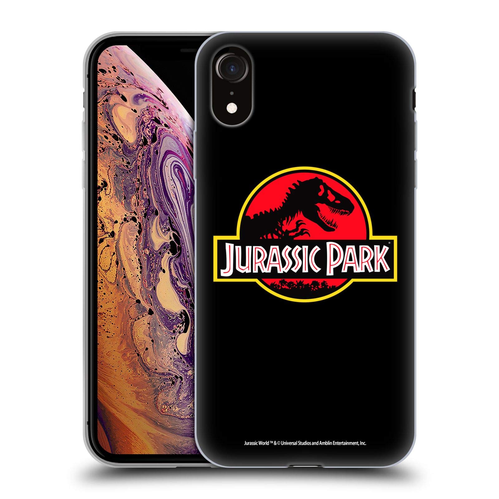 Officially Licensed Jurassic Park Logo Soft Gel Case for Apple iPhone XR - Durable Black Phone Cover for Movie Fans & Everyday Protection