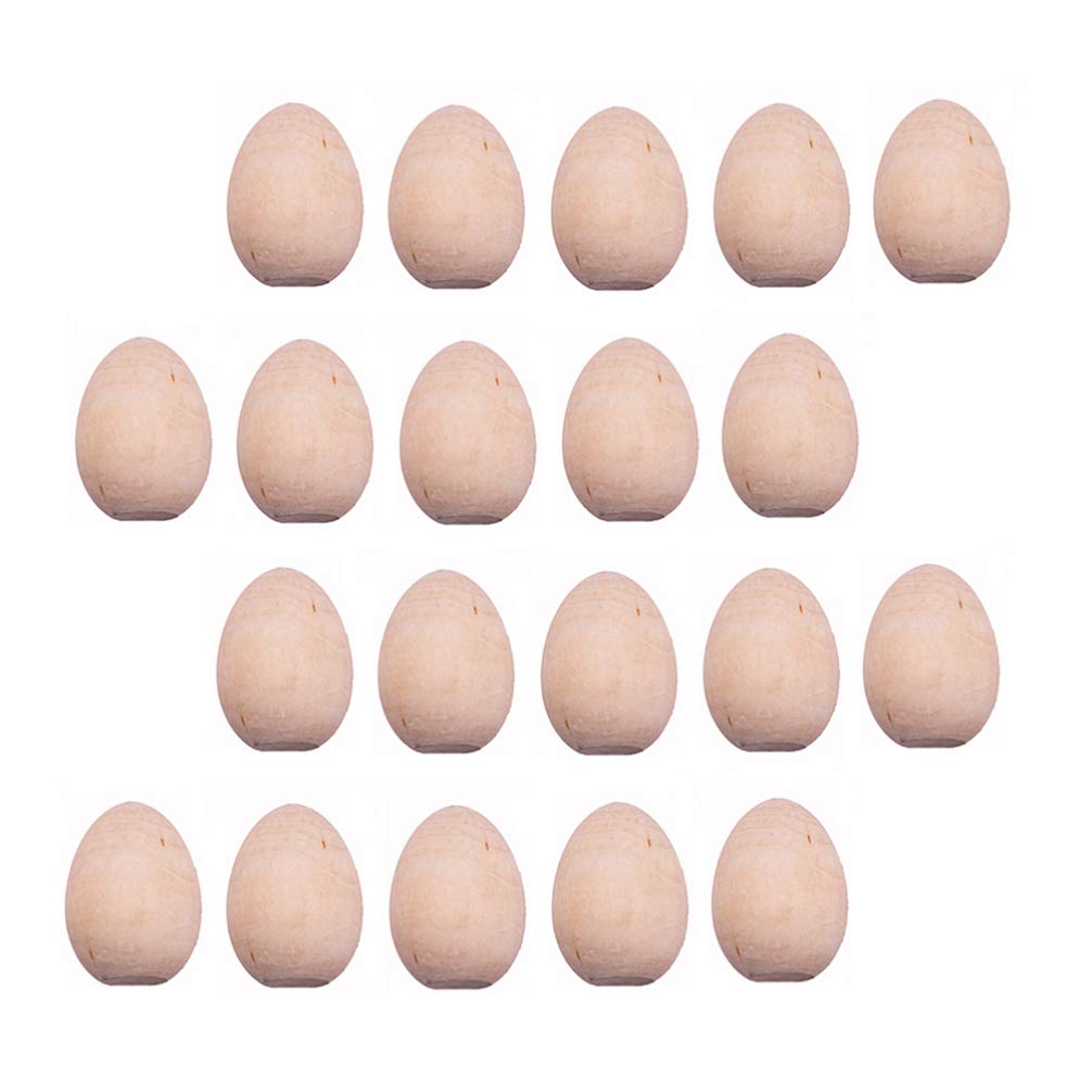 NUOBESTY 20pcs Easter Wood Eggs for Kids DIY Craft - Unfinished Unpainted Wooden Eggs with Flat Bottom - Easter Egg Painting Toy, Party Favors & Supplies for Easter Decorations, Classroom Activities, and Holiday Crafts