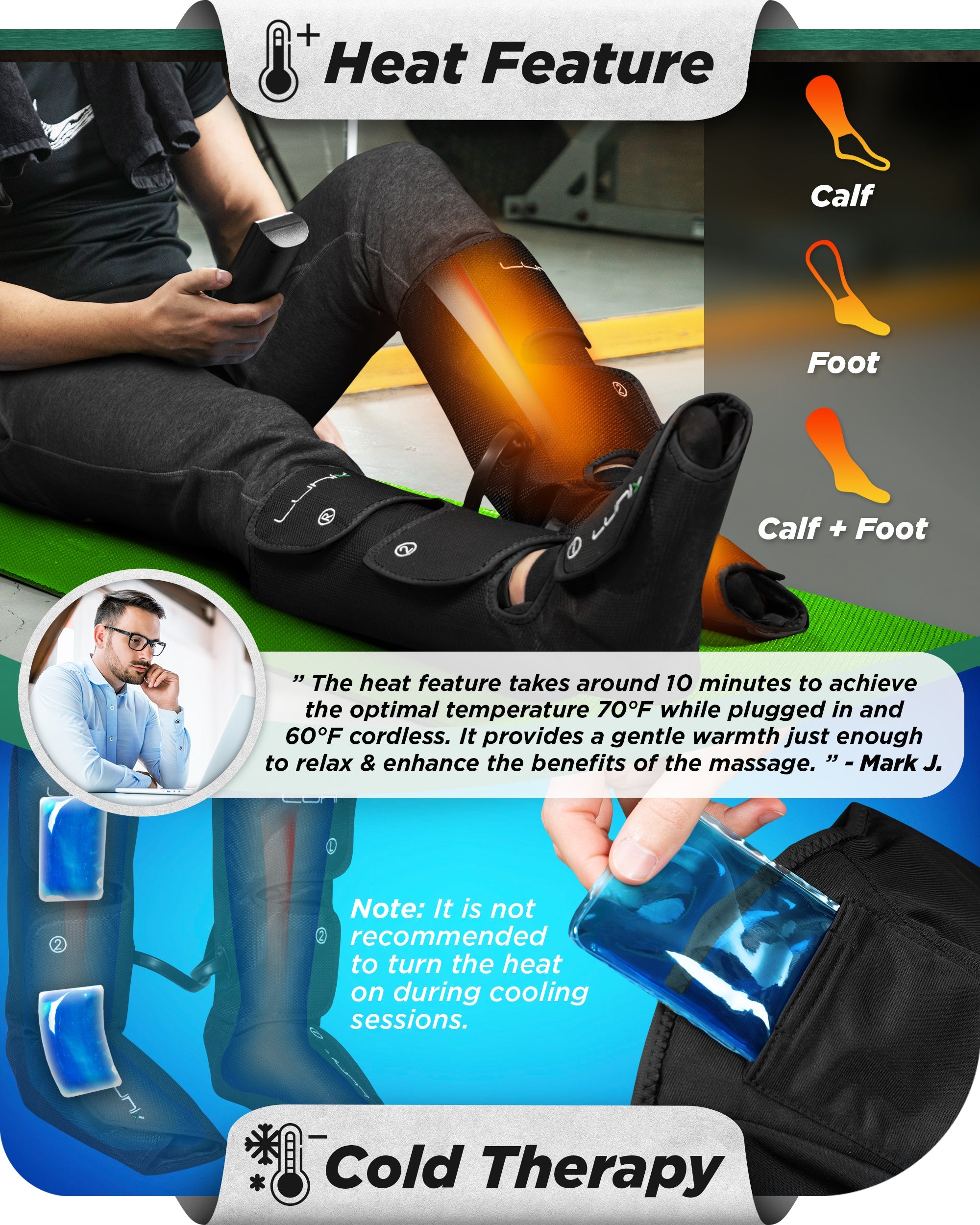 LX1 Foot and Calf Compression Massager for Pain Relief - Black - Ideal for Athletes, Office Workers & Travelers to Improve Circulation & Reduce Swelling