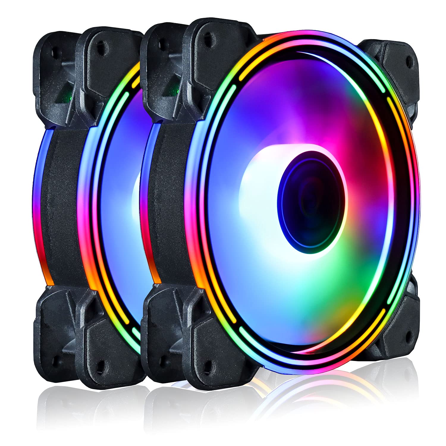 Conisy 120mm RGB LED PC Case Fan - Super Silent, High Efficiency Cooling Fan for Computer Cases - Dual Pack (Rainbow Series, Colorful) - Perfect for Gaming PCs, Workstations & Custom Builds