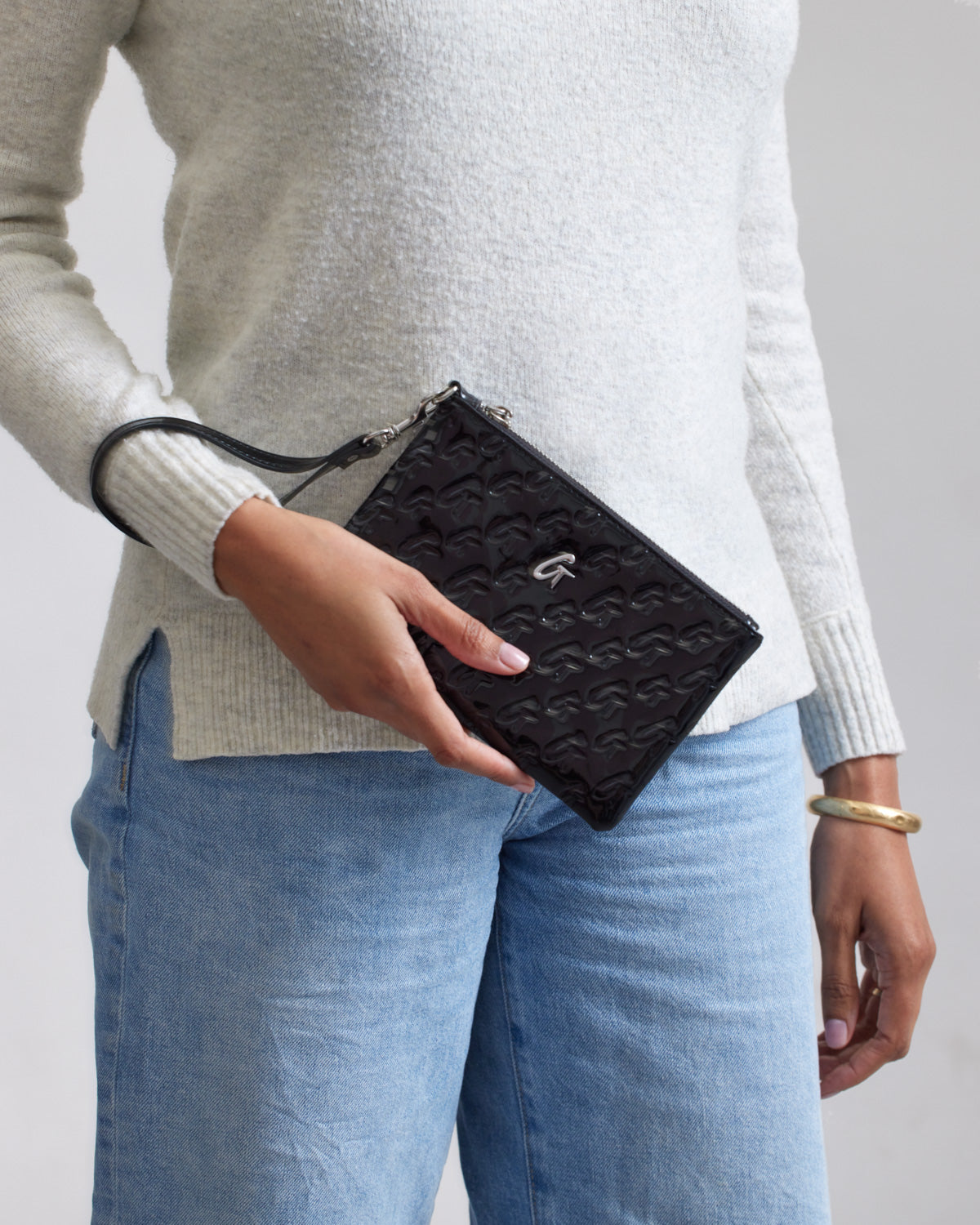 Mini Monogram Silver Wristlet Mirror Black - Stylish Crossbody Phone Wallet for Women, Perfect for Parties, Shopping & Everyday Use