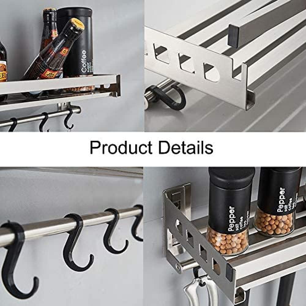 Stainless Steel Wall Mounted Pot Pan Rack - 60CM Multifunctional Kitchen Organizer with Hooks for Cookware Storage | Perfect for Small Kitchens & Space Saving Solutions