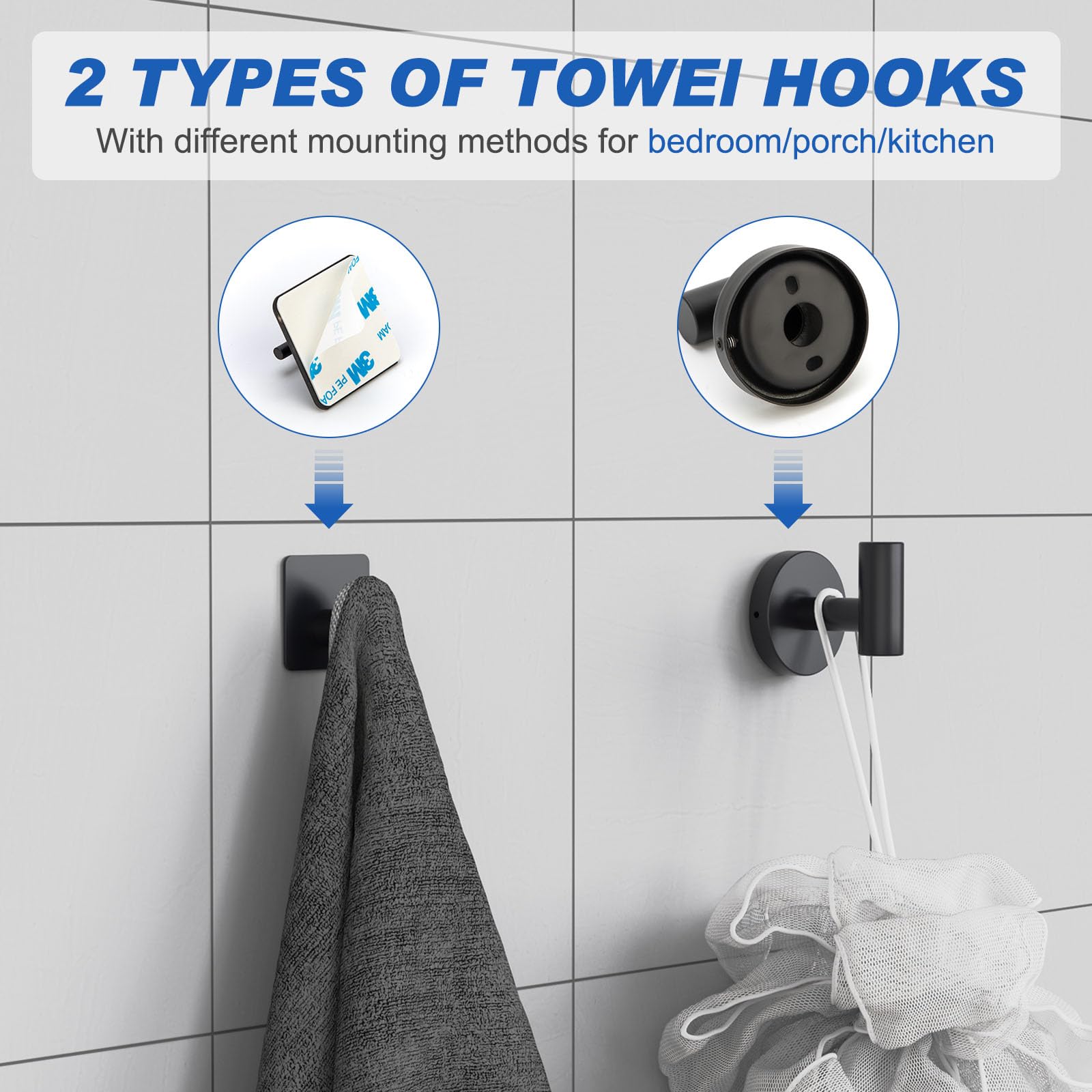 BlueFire 12-Piece Bathroom Hardware Set - Wall Mounted Towel Bars, Paper Holders & Hooks (Black) | Complete Bathroom Accessories for Modern Homes | Perfect for Bathroom Organization & Spa-Like Experience
