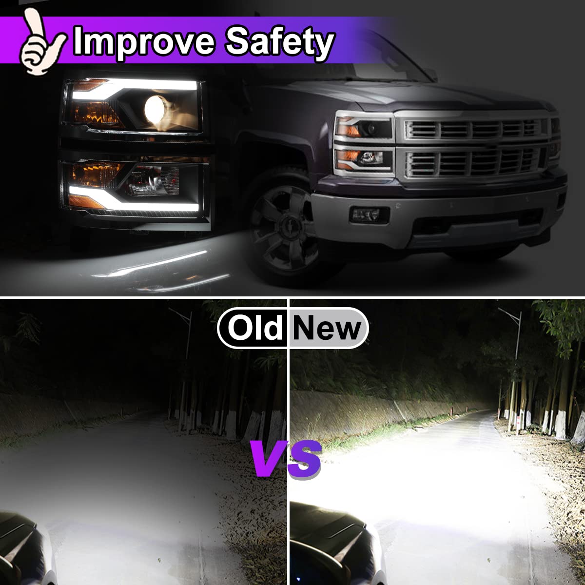 Nixon Offroad LED Headlights Assembly for Chevy Silverado 1500 2014-2015 - High/Low Beam Projector Headlights with DRL & Turn Signal - Matte Black Housing & Clear Lens (1 Pair) - Perfect for Night Driving & Off-Road Adventures