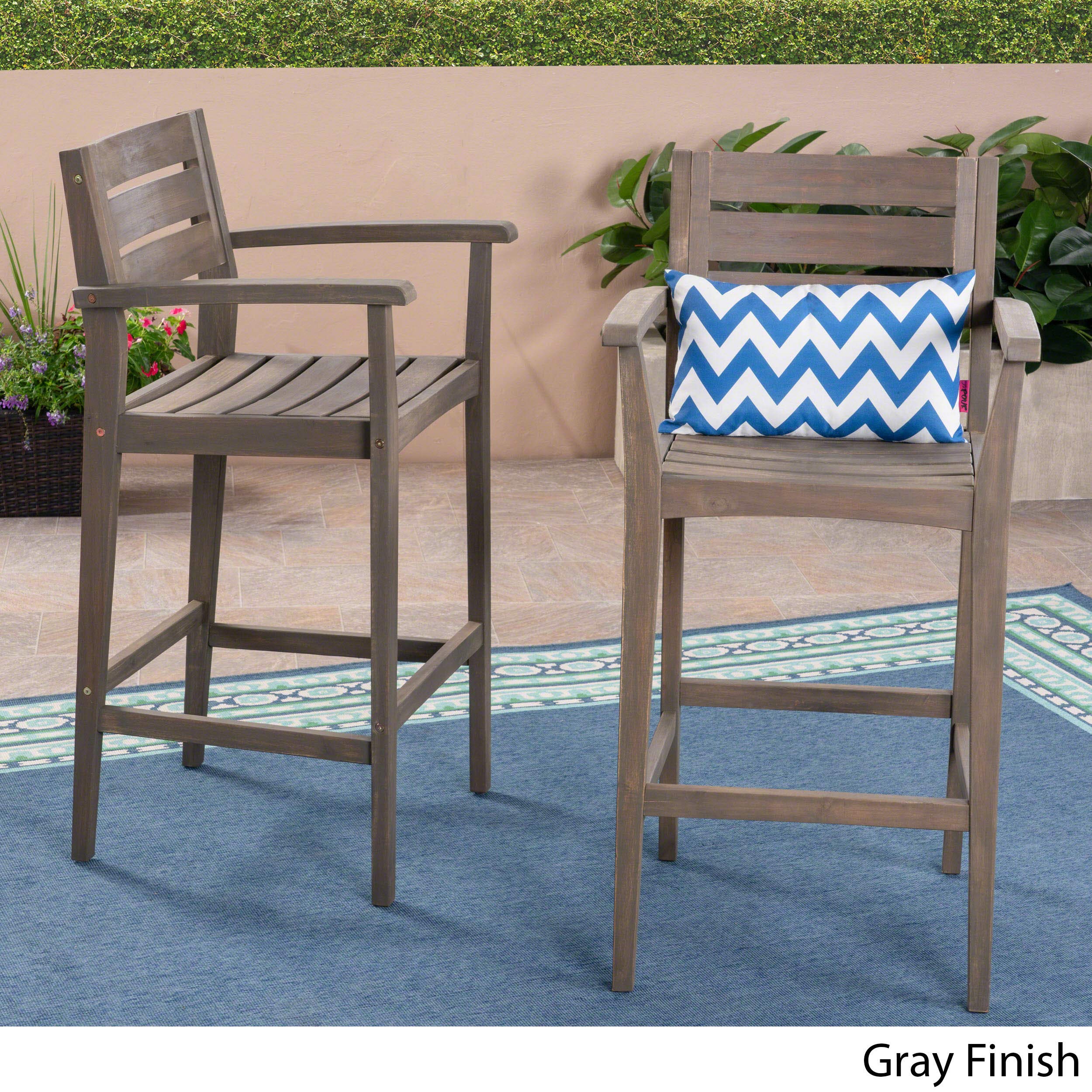 Christopher Knight Home Lera Outdoor Rustic Acacia Wood Bar Stools (Set of 2) - Gray Finish - Patio, Deck, Garden & Backyard Seating Furniture