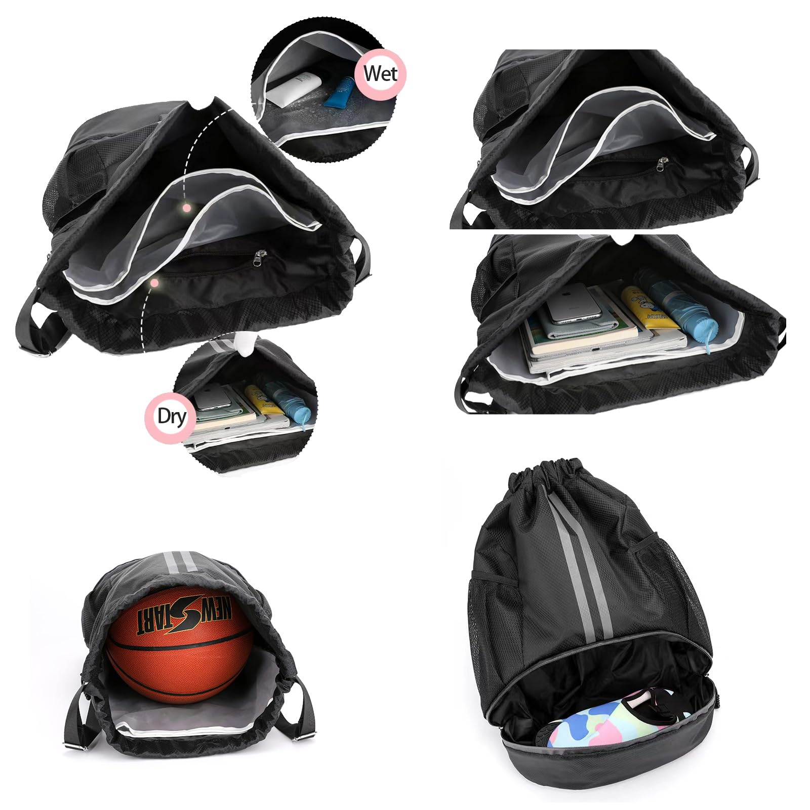 Waterproof Drawstring Gym Bag for Men & Women - Lightweight Sports Backpack with Shoe Compartment for Swimming, Gym, Travel (Green) - Perfect for Workouts, Beach Trips & Outdoor Activities
