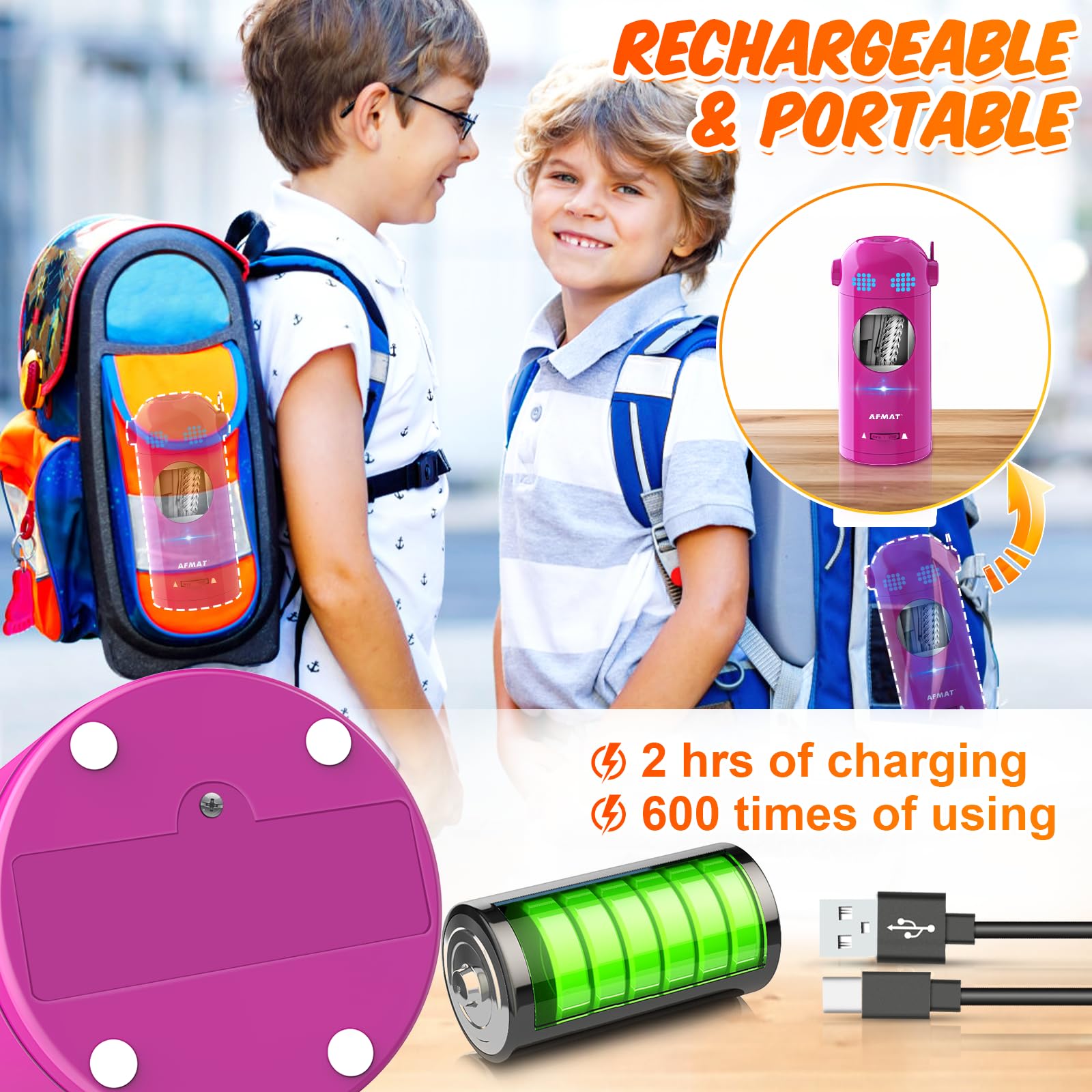 AFMAT Electric Pencil Sharpener for Colored Pencils 7-11.5mm - Automatic Rechargeable Hands-Free Sharpener with Auto In & Out - Purple (ET) - Perfect for Artists, Students & Office Use