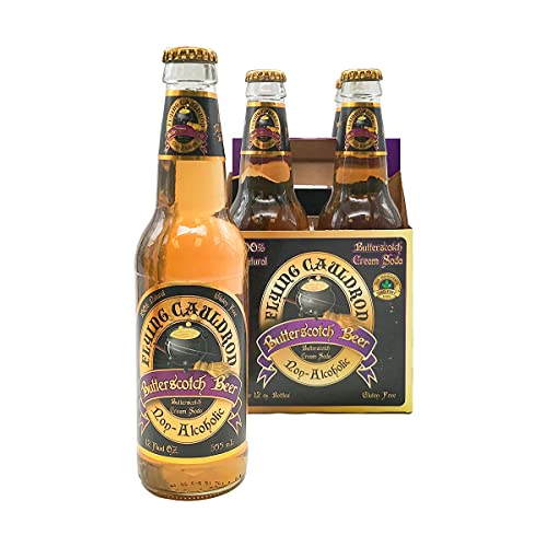 Flying Cauldron Butterscotch Beer - 12 Oz Bottles (Pack of 4) | Premium Cream Soda Alternative | Perfect for Halloween Parties, Movie Nights & Gift Giving