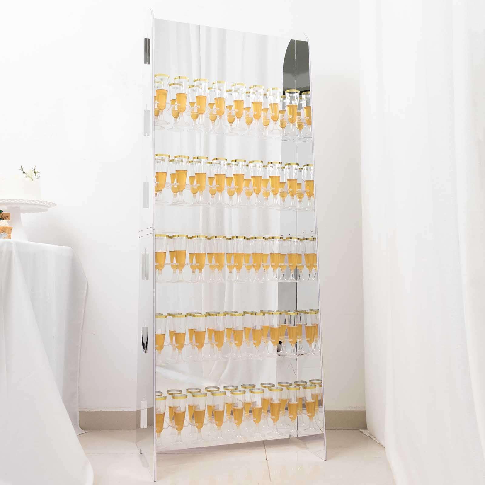 Efavormart Silver Mirror Finish 5-Tier Wine Glass Stemware Rack - 40 Champagne Flute Holder with Foam Board Wall Stand (5ft) - Perfect for Bars, Restaurants, and Home Wine Storage Organization