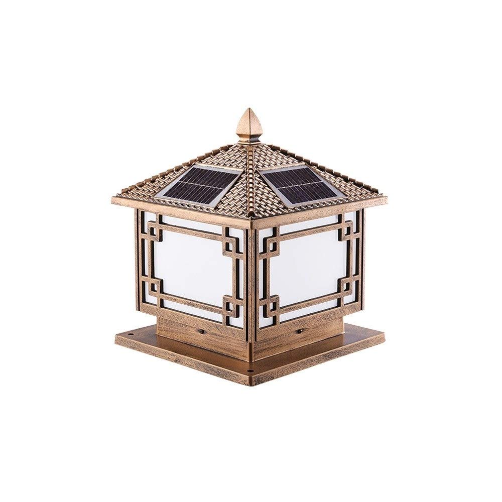 Vintage Solar Powered Outdoor LED Post Lantern - Waterproof IP55 Metal Column Lamp with Intelligent Light Sensor - Perfect for Patio, Fence, Landscape, Pathway & Garden Lighting