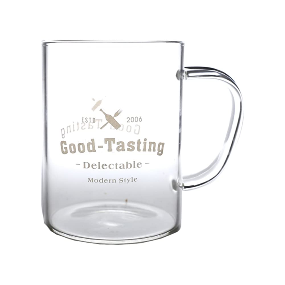 URMAGIC 400ml (13.5oz) Clear Glass Mug with Handle - Good Morning Printed Coffee Cup for Tea, Milk, Beer & Water - Transparent Drinking Glass for Home, Office or Gifts - Perfect for Adults & Kids Morning Routine