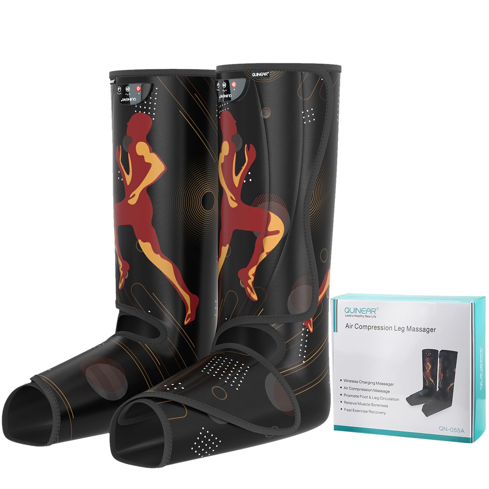 QUINEAR Cordless Rechargeable Leg Massager for Calf & Foot - Air Compression Therapy with 3 Modes & 3 Intensities - Relieve Muscle Pain, Improve Circulation & Relaxation - Perfect for Home, Office & Post-Workout Recovery