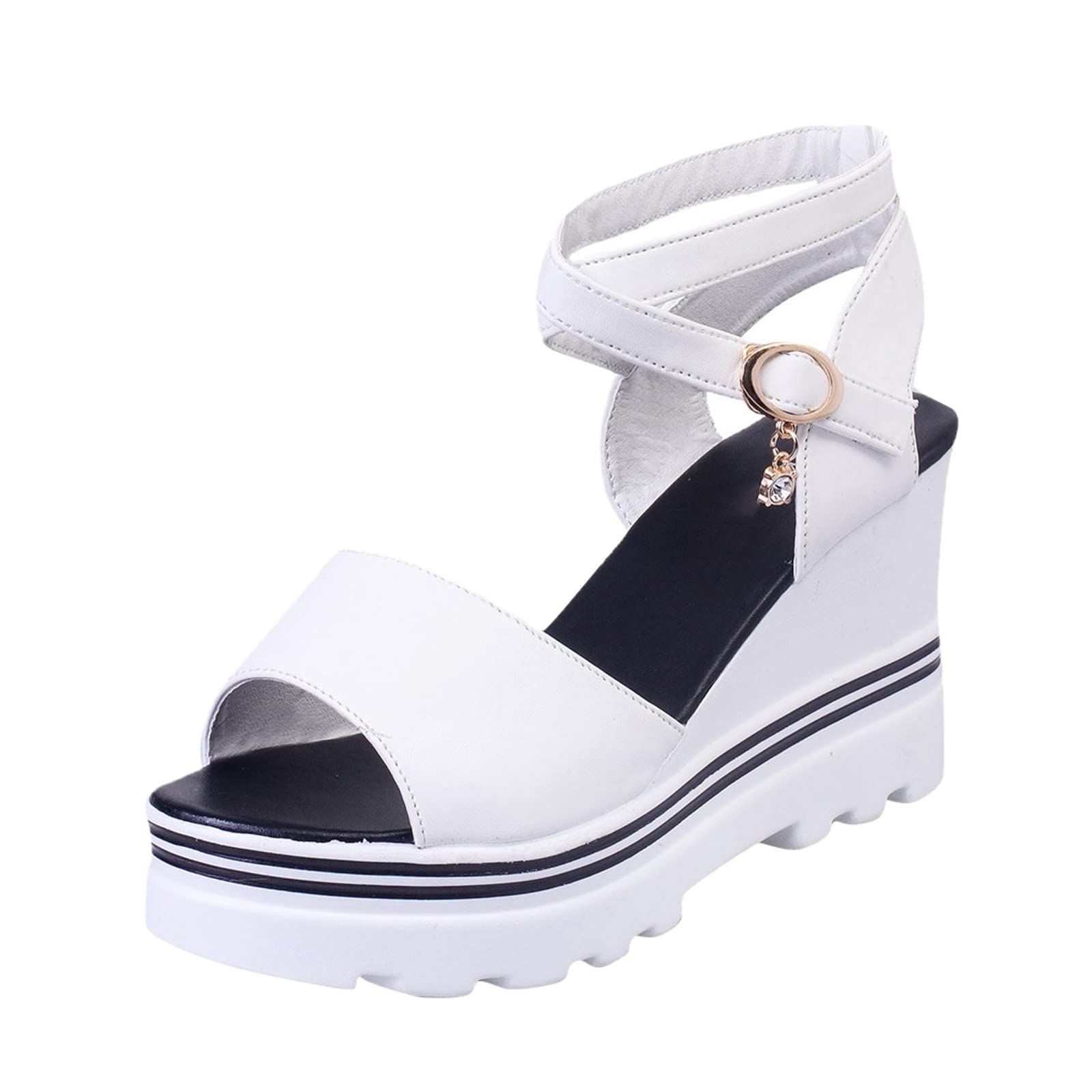 Women's Comfortable Tan High Heel Sandals with Buckle & Wedge Platform - Perfect for Casual Wear, Summer Outfits & Beach Vacations