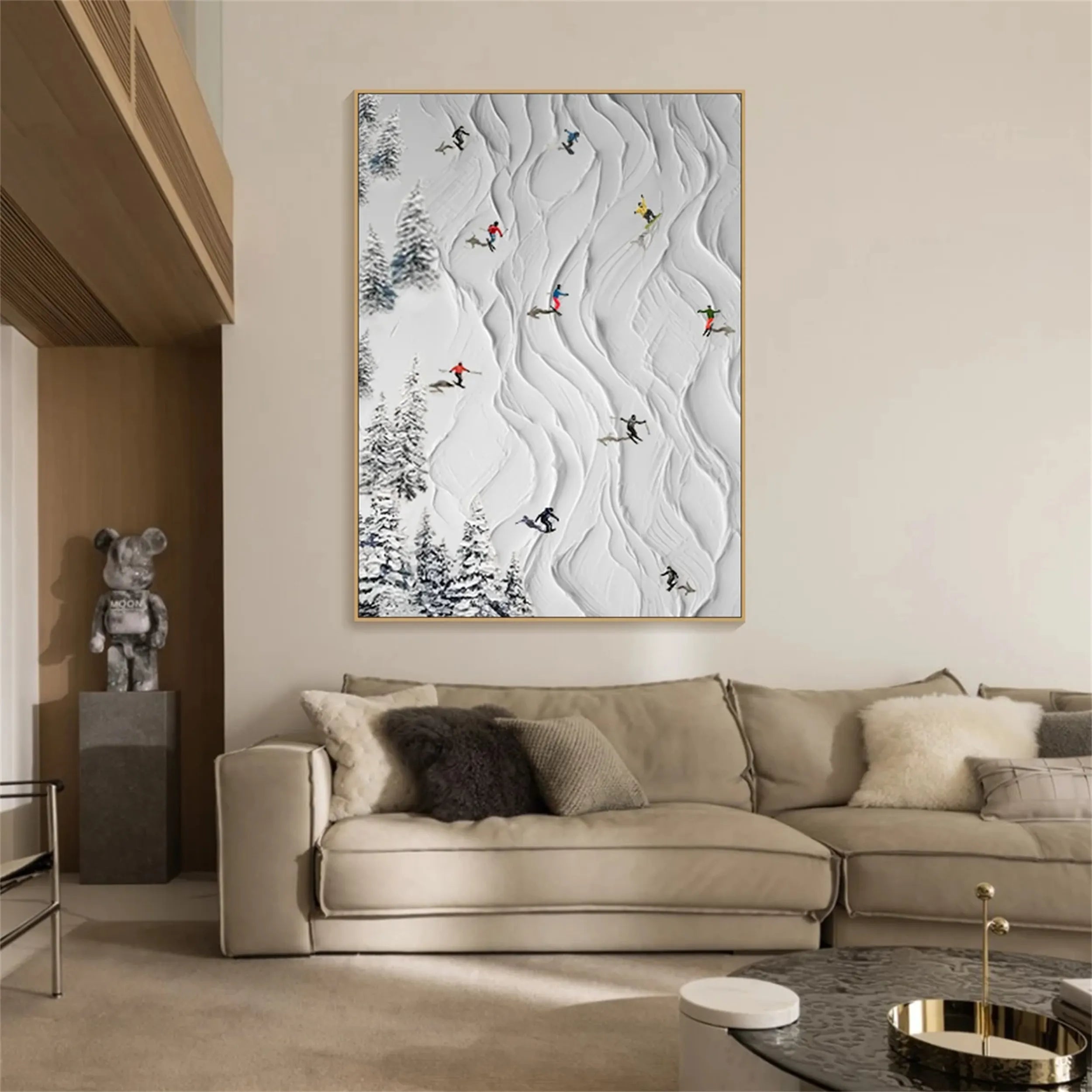 Premium Skiing Sport Art Textured Painting Canvas - Winter Sports Wall Decor #MM213 | Perfect for Ski Lodge, Cabin & Mountain Home Decor