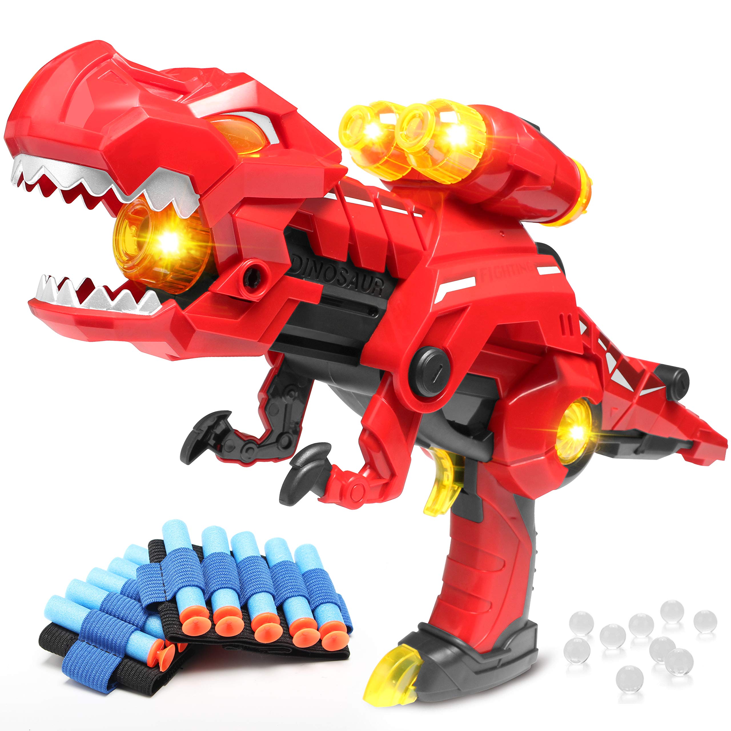 ALPDOLF 3-in-1 Transforming Dinosaur Gun Toy - Foam Blaster with 30 Darts & 1000 Water Beads, LED Lights & Sound Effects | Perfect for Outdoor Play, Birthday Gifts for Boys & Girls Ages 5-12